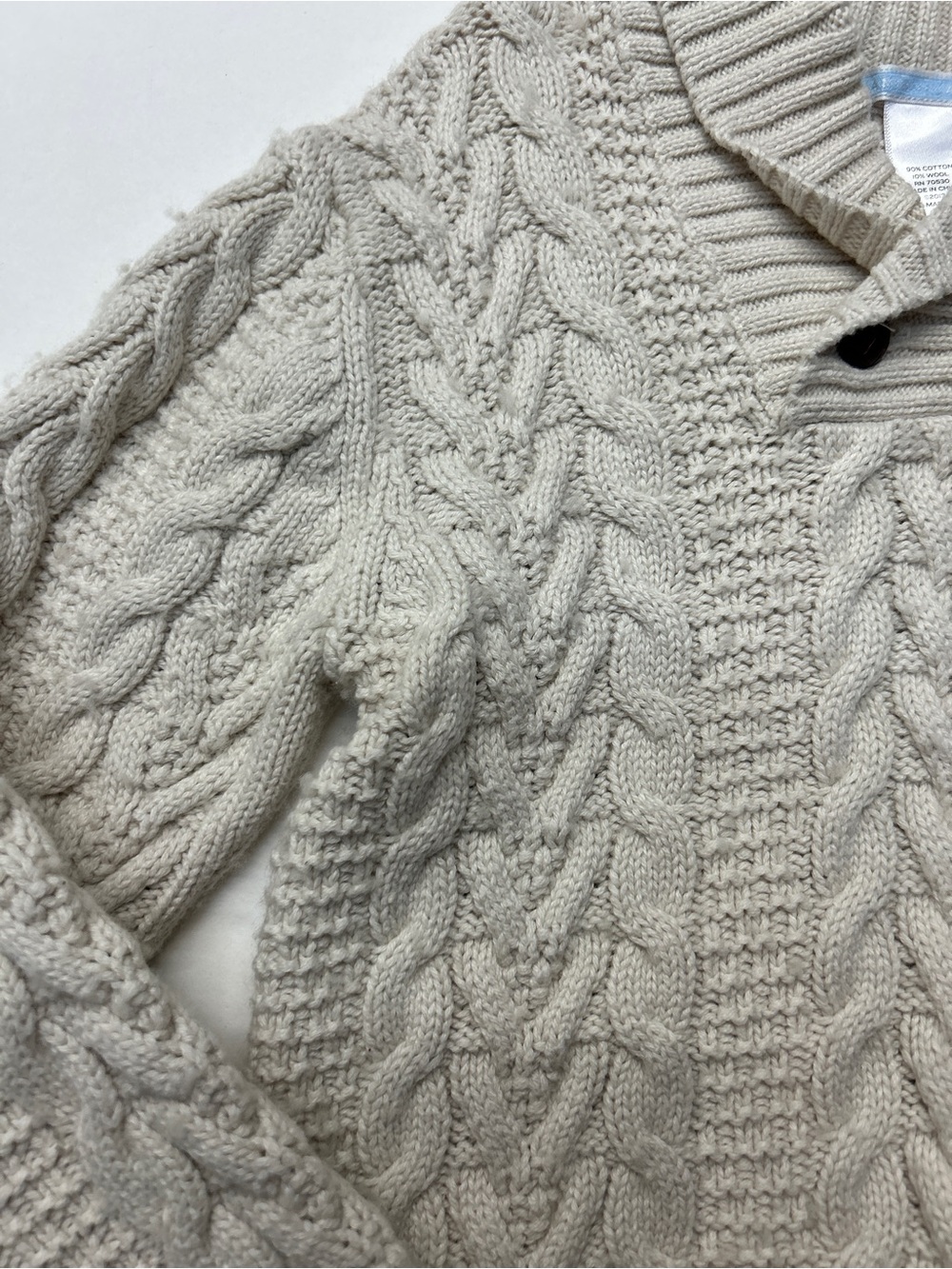 Janie and Jack Shawl Collar Cable Knit Sweater Pullover Cream Wool Blend - Picture 2 of 5